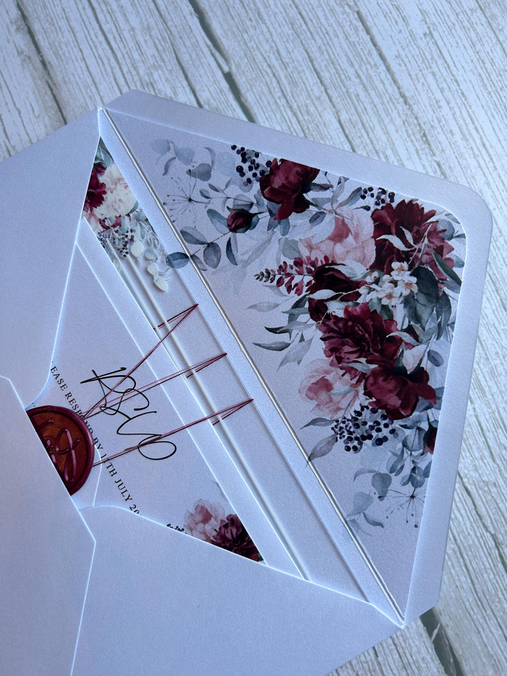 Acrylic Wedding Invitation with Wax Seal, Clear Floral Wedding Invite, Luxury Modern Wedding Stationery