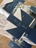 Navy & Clear Acrylic Wedding Invitation | Green Foliage, Elegant Suite