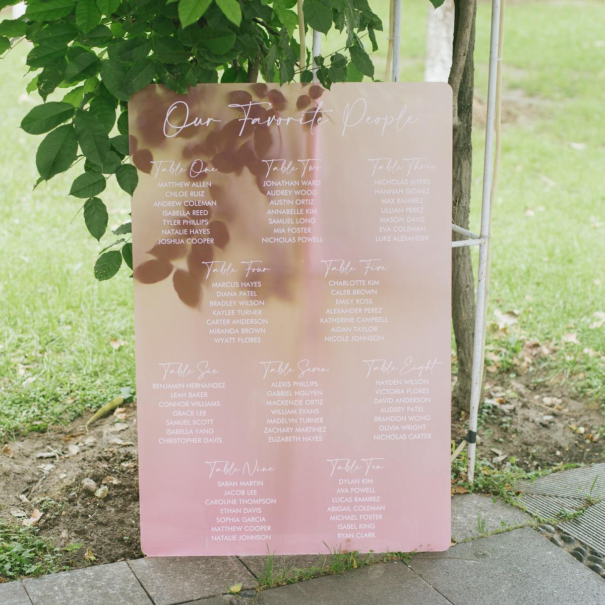 Pink Wedding Table Plan | UV Printed Guest Seating l Acrylic wedding sign