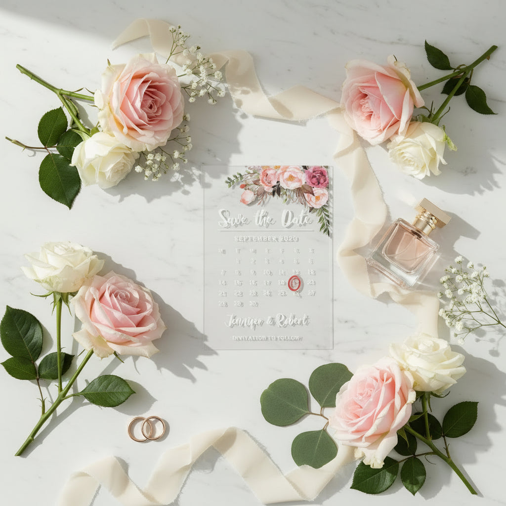 Blush & Pink Clear Acrylic Calendar Save The Date