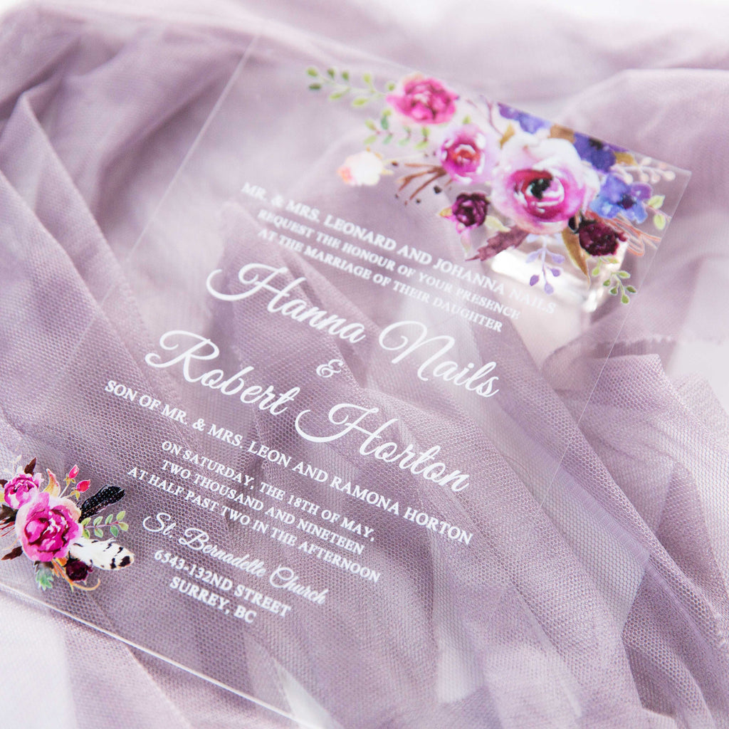 Acrylic Wedding Invitation with Pink & Purple Florals