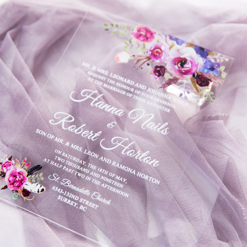 Acrylic Wedding Invitation with Pink & Purple Florals