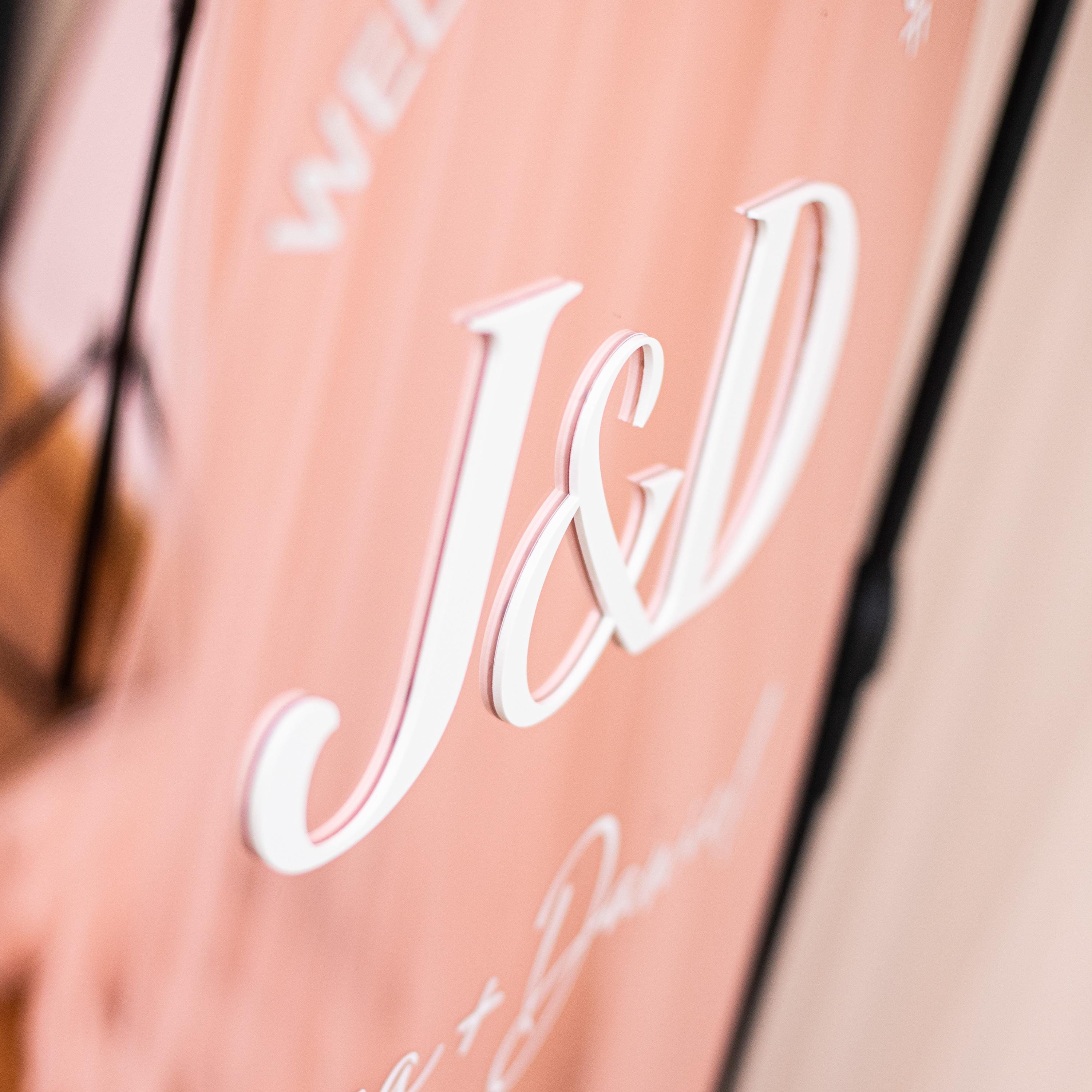 Full Arch Rose Gold Mirror Wedding Welcome Sign with white 3D Acrylic Lettering