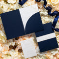 Pocketfold Wedding Invitation in Navy with pampas detailing & matching inserts