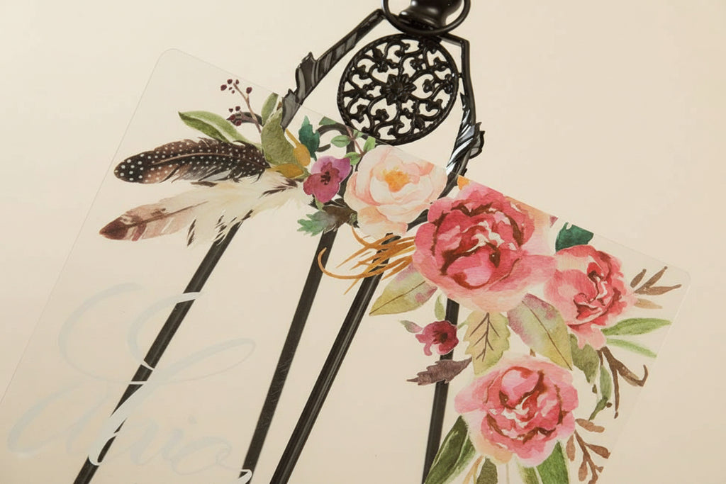 Floral Feather Acrylic Wedding Welcome Sign, Personalised Calligraphy