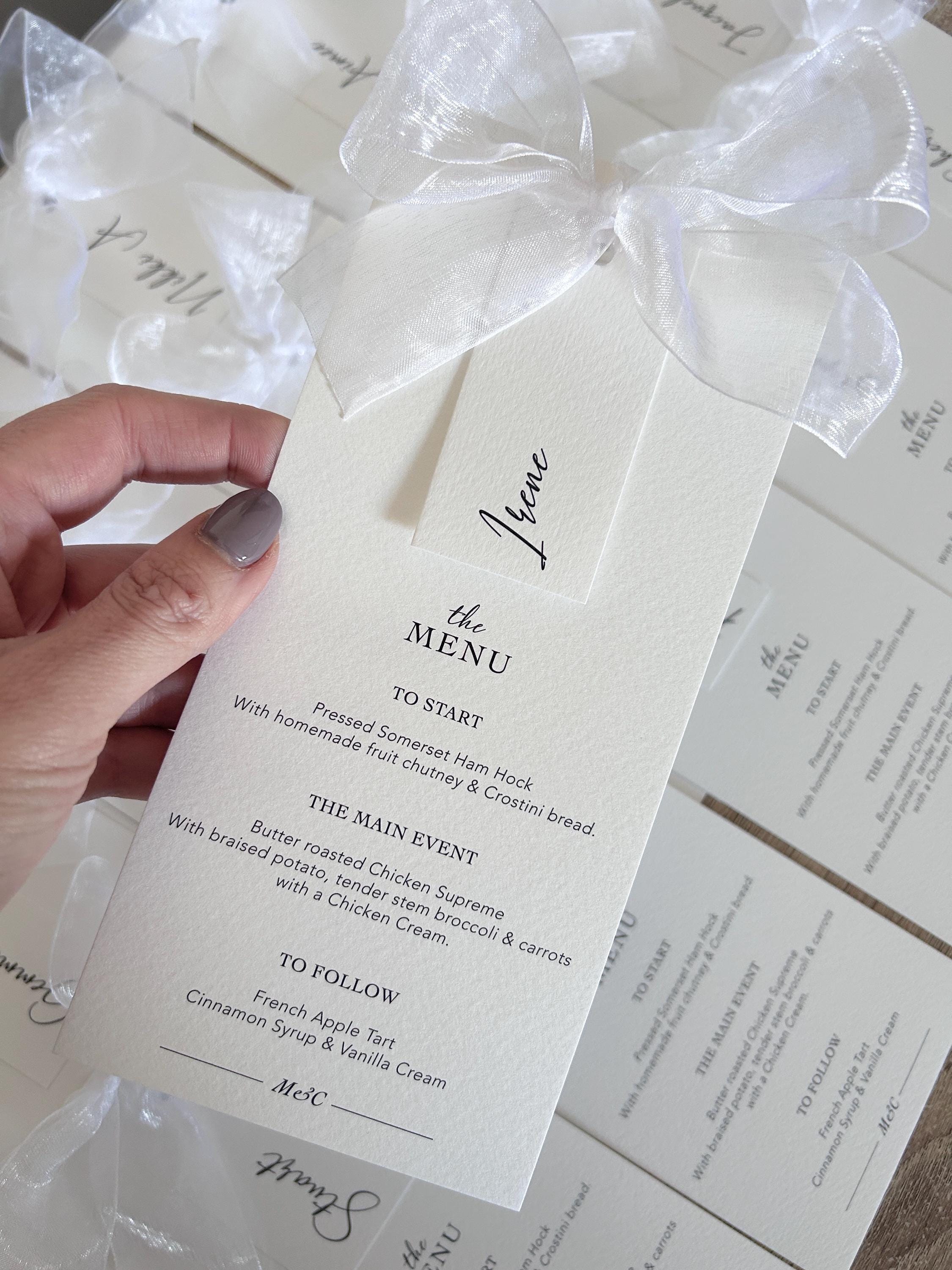 Modern Wedding Menu with Chiffon Bow & Guest Name