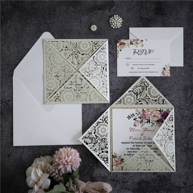Boho Floral Laser Cut Wedding Invitation