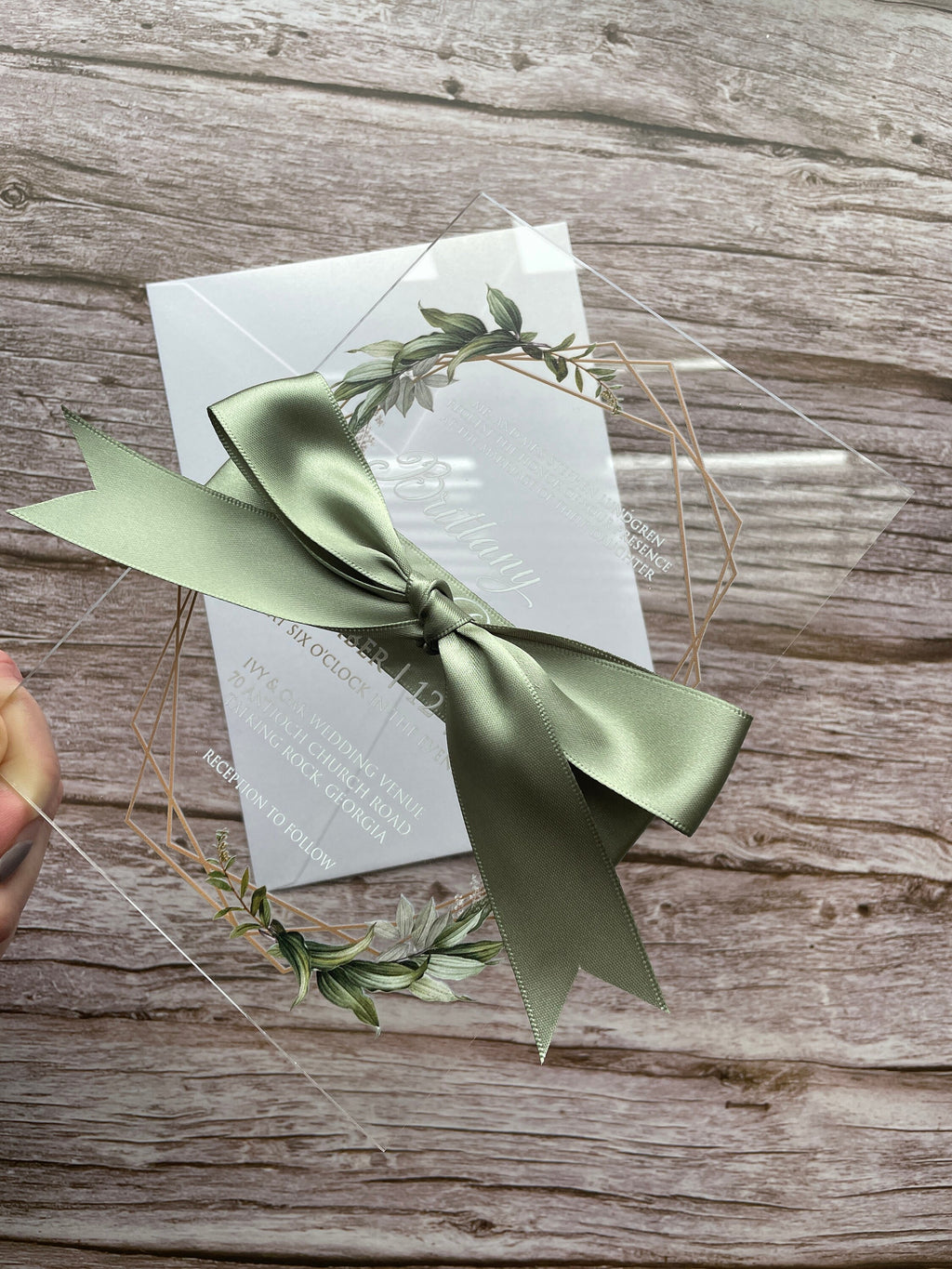 Geometric Eucalyptus Acrylic Wedding Invitation