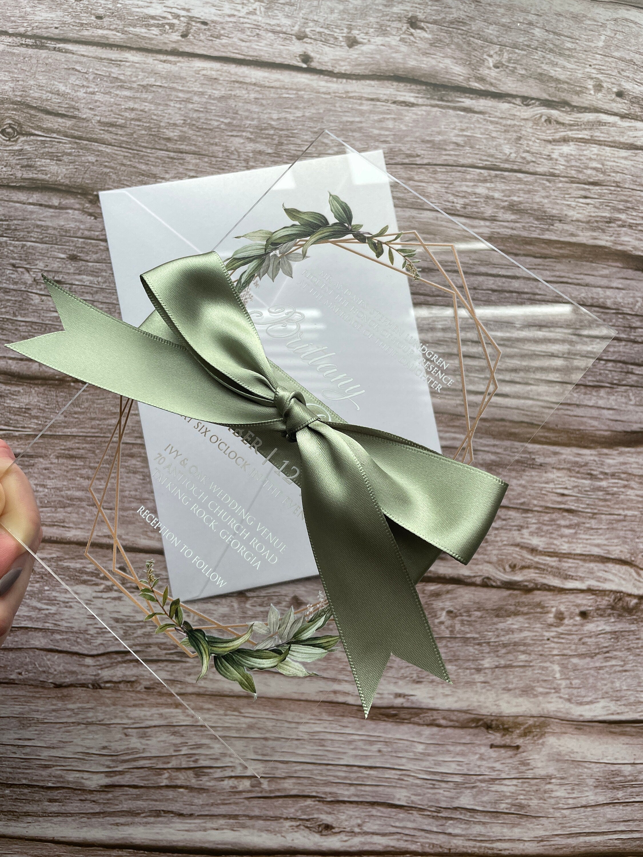 Geometric Eucalyptus Acrylic Wedding Invitation