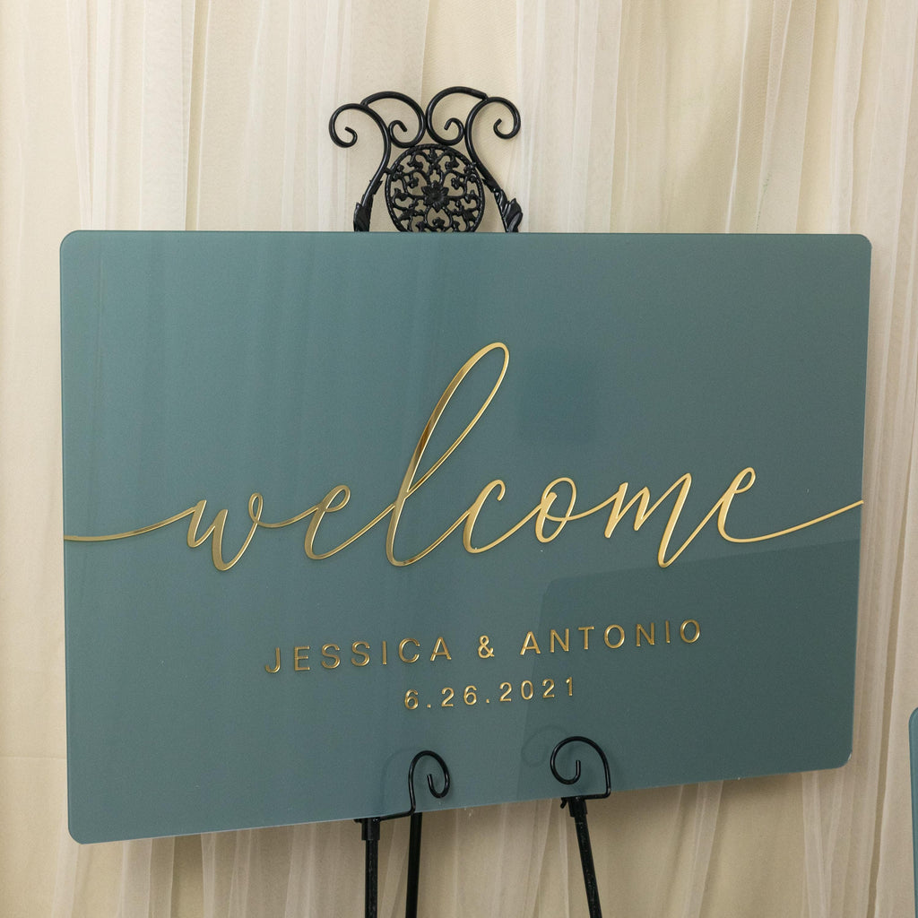 Sage Green Acrylic Wedding Welcome Sign, Gold 3D Lettering
