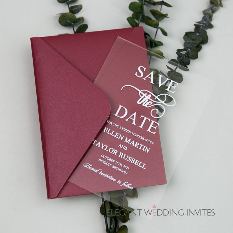 Clear Acrylic Save The Date Invitation | Shimmer Envelope
