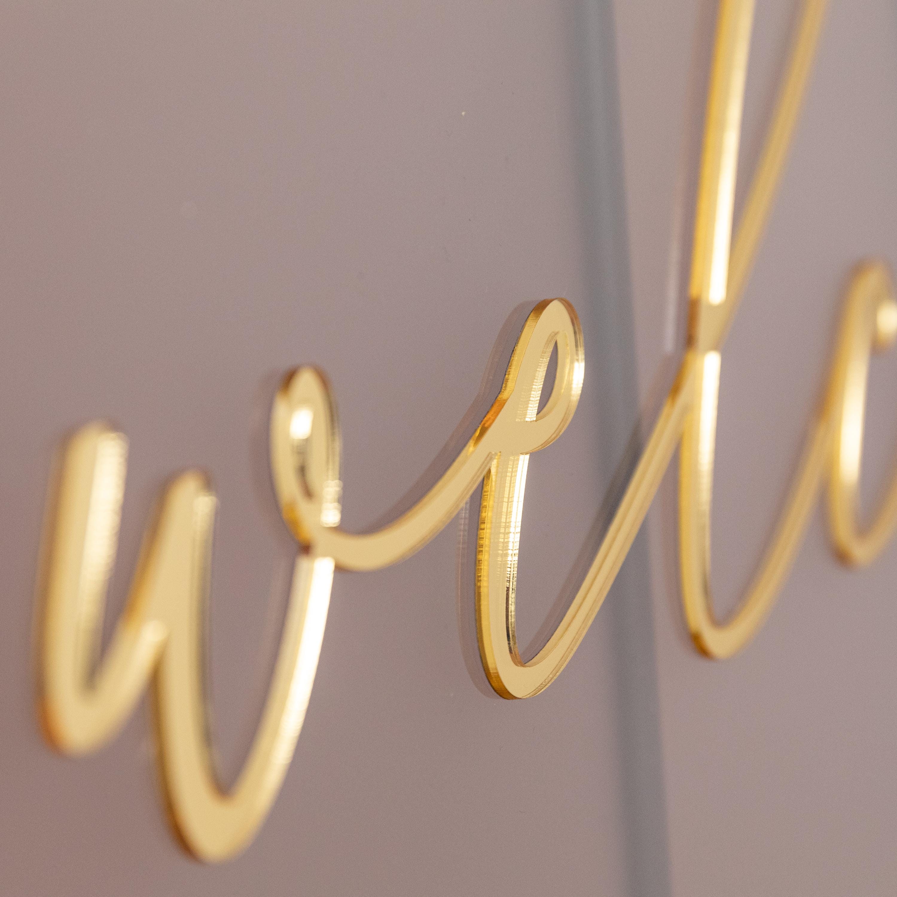 Geometric Foliage Wedding Welcome Sign, Gold Mirror Acrylic, Frosted Perspex