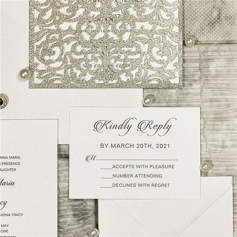 Champagne Gold Pocket Wedding Invitation with Gold Foiled Motif Detailing