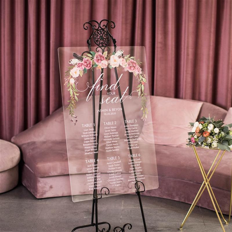 Pink Floral Clear Acrylic Table Plan