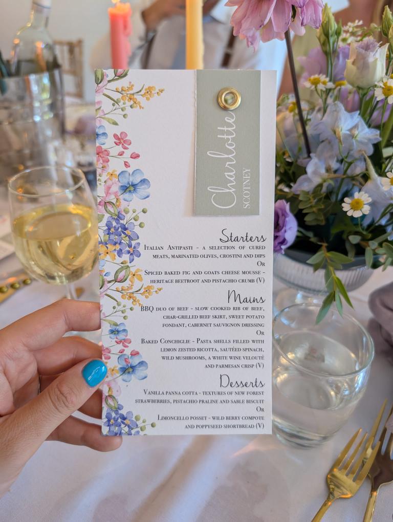 Wildflower Wedding Menus with Guest Names