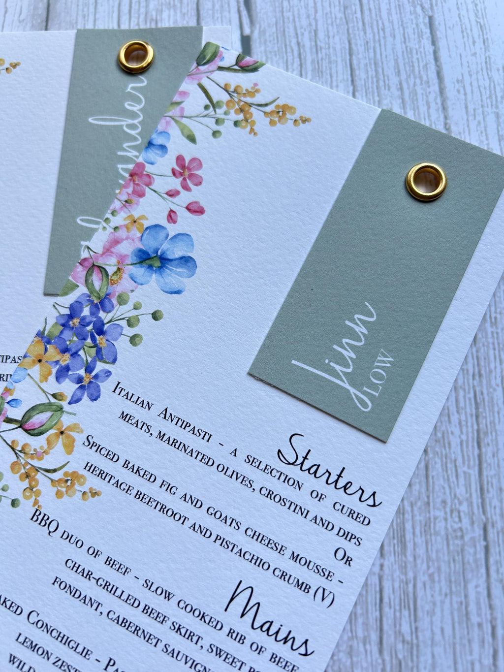 Wildflower Wedding Menus with Guest Names