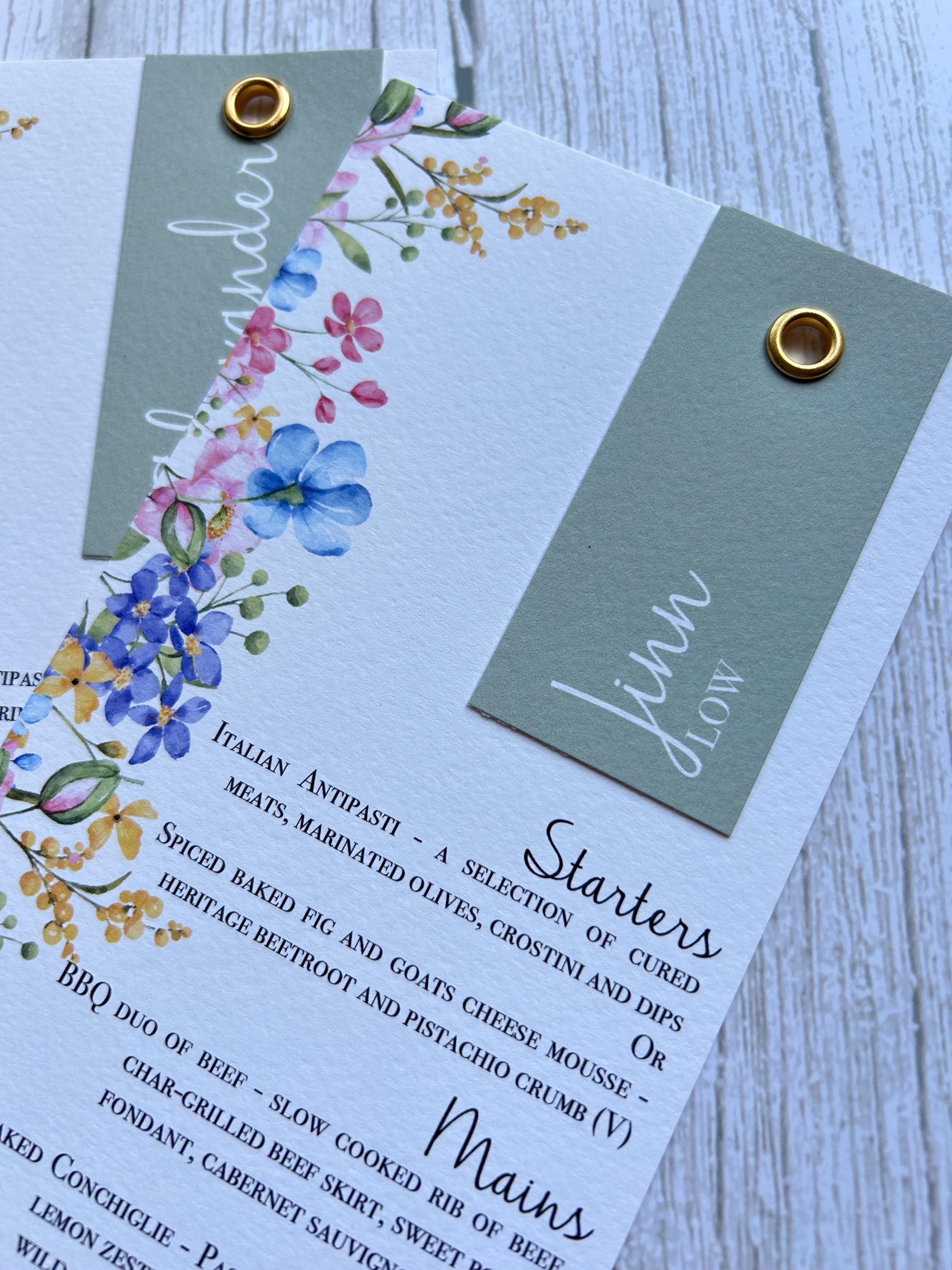 Wildflower Wedding Menus with Guest Names