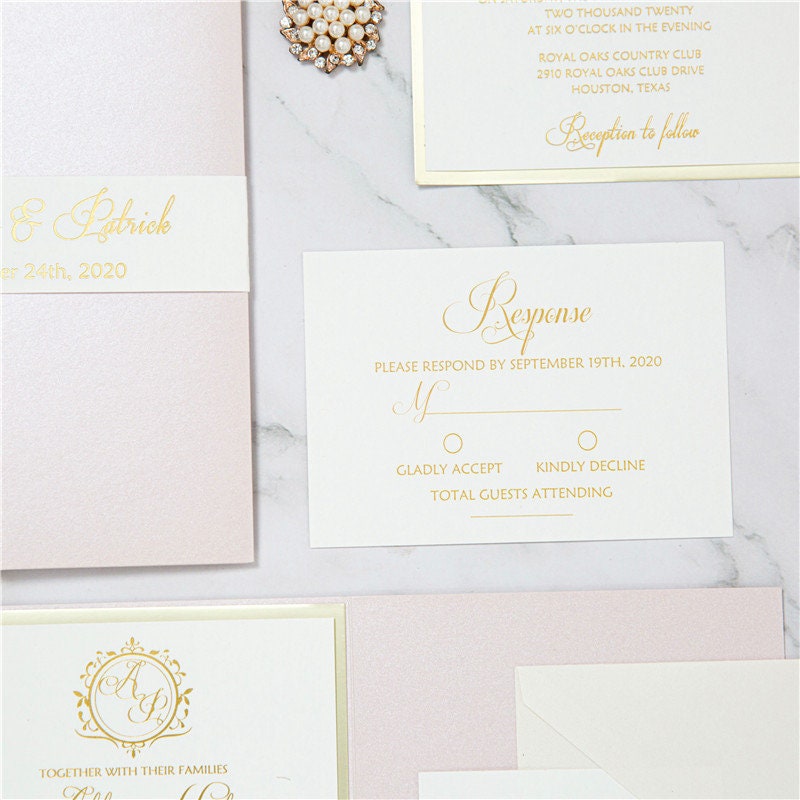 Blush & Gold Foil Laser Cut Wedding Invitation Suite