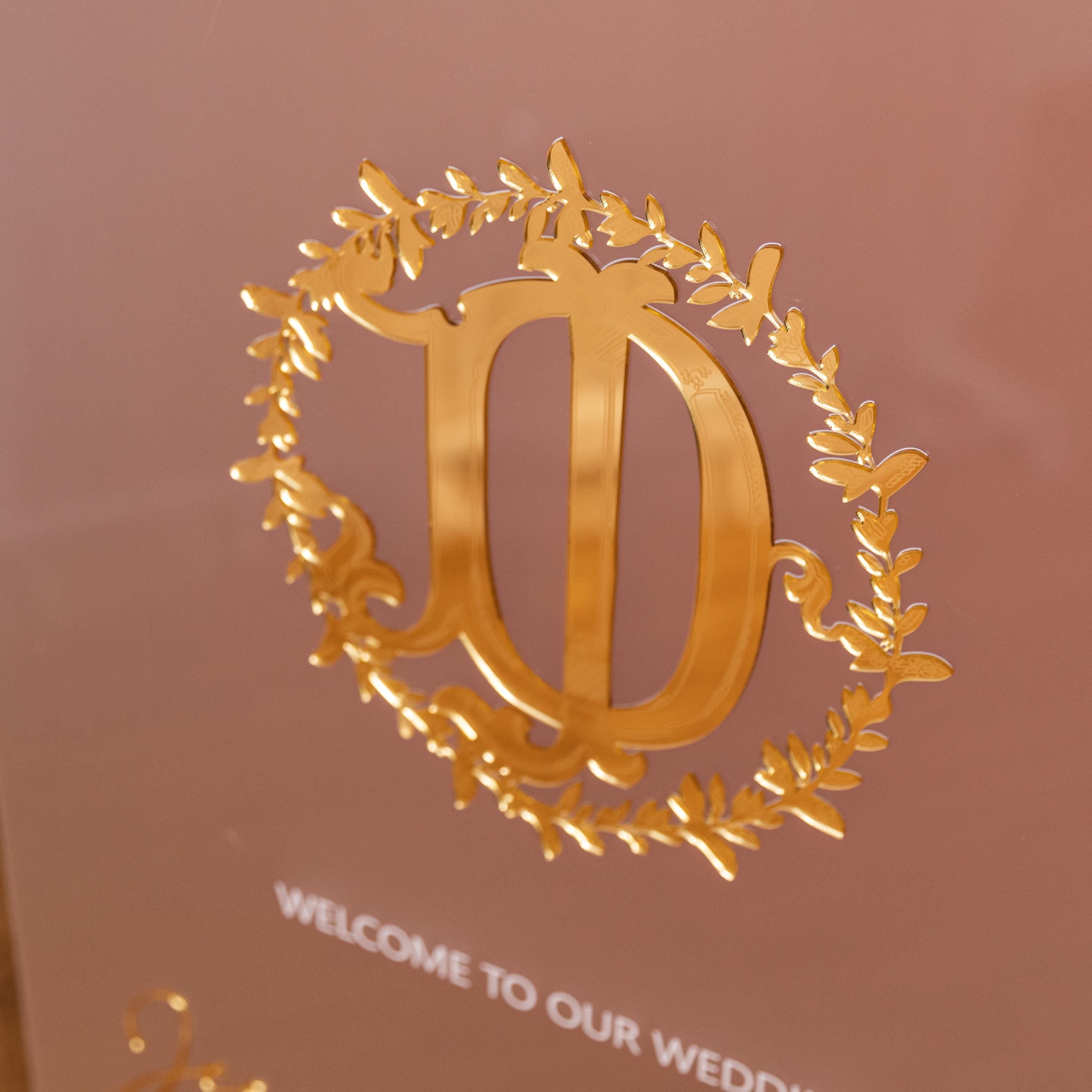 Frosted Acrylic Wedding Welcome Sign | Gold 3D Mirror Initial & Names