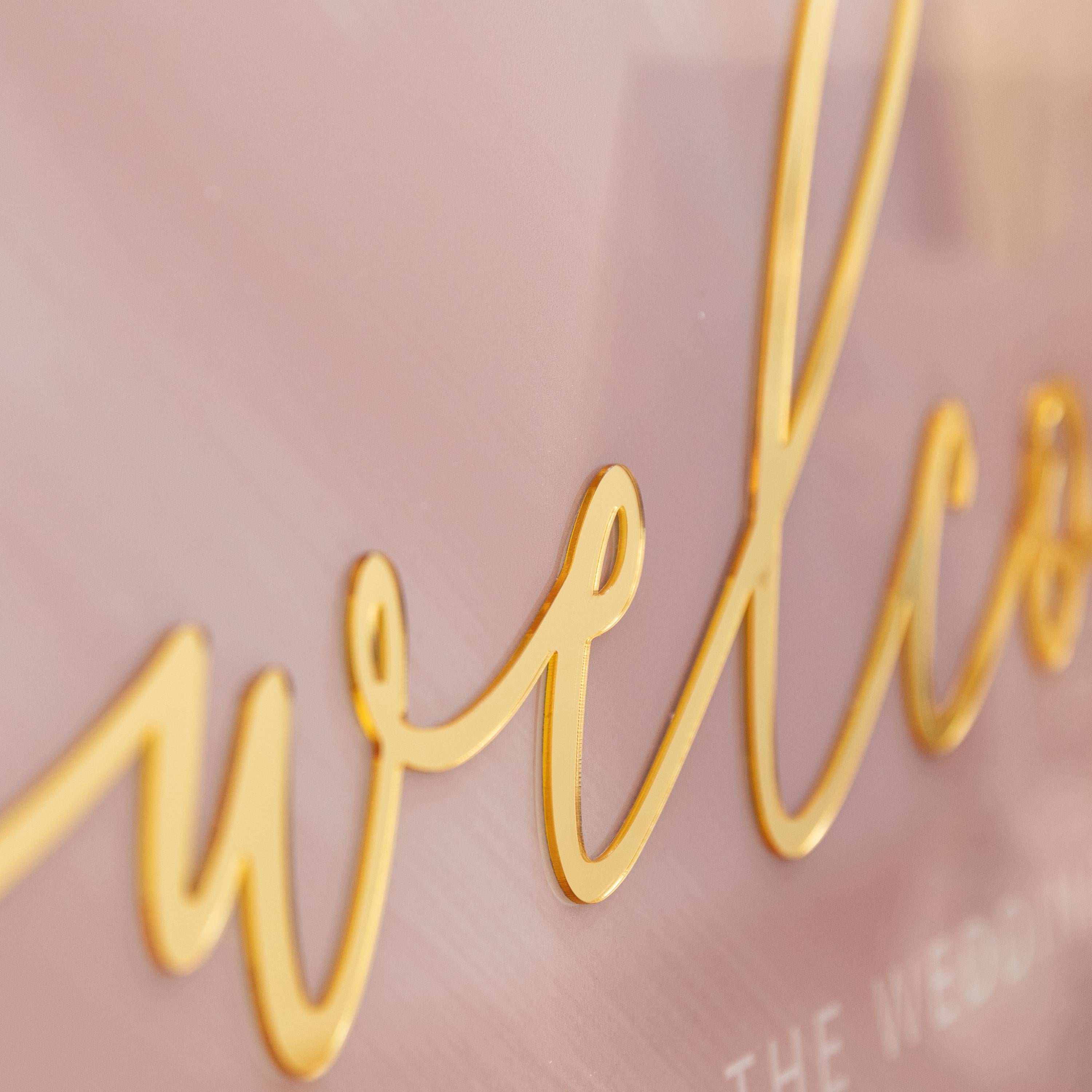Watercolour blush pink and gold Wedding Welcome Sign with Gold Mirror 3D acrylic Names