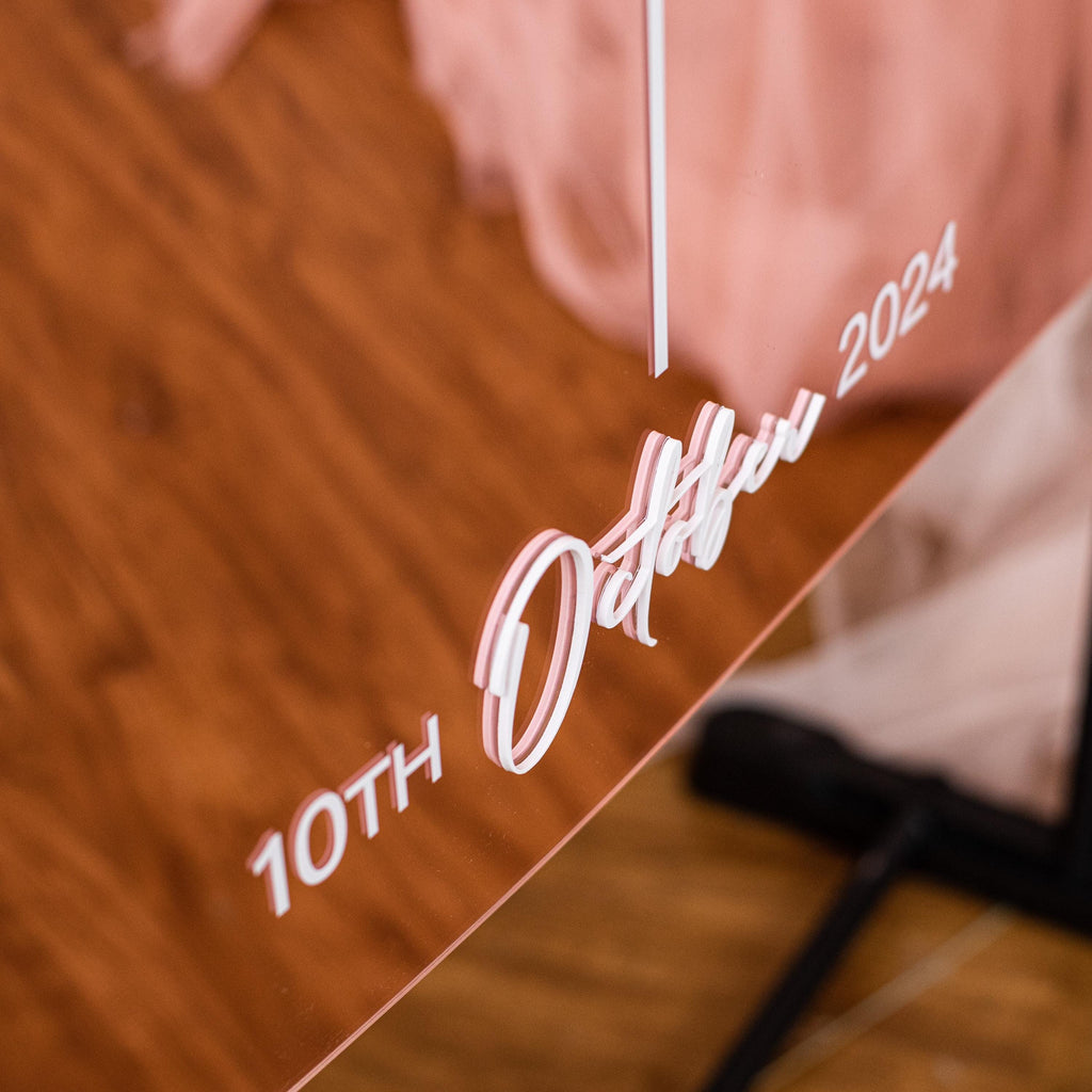 Full Arch Rose Gold Mirror Wedding Welcome Sign with white 3D Acrylic Lettering