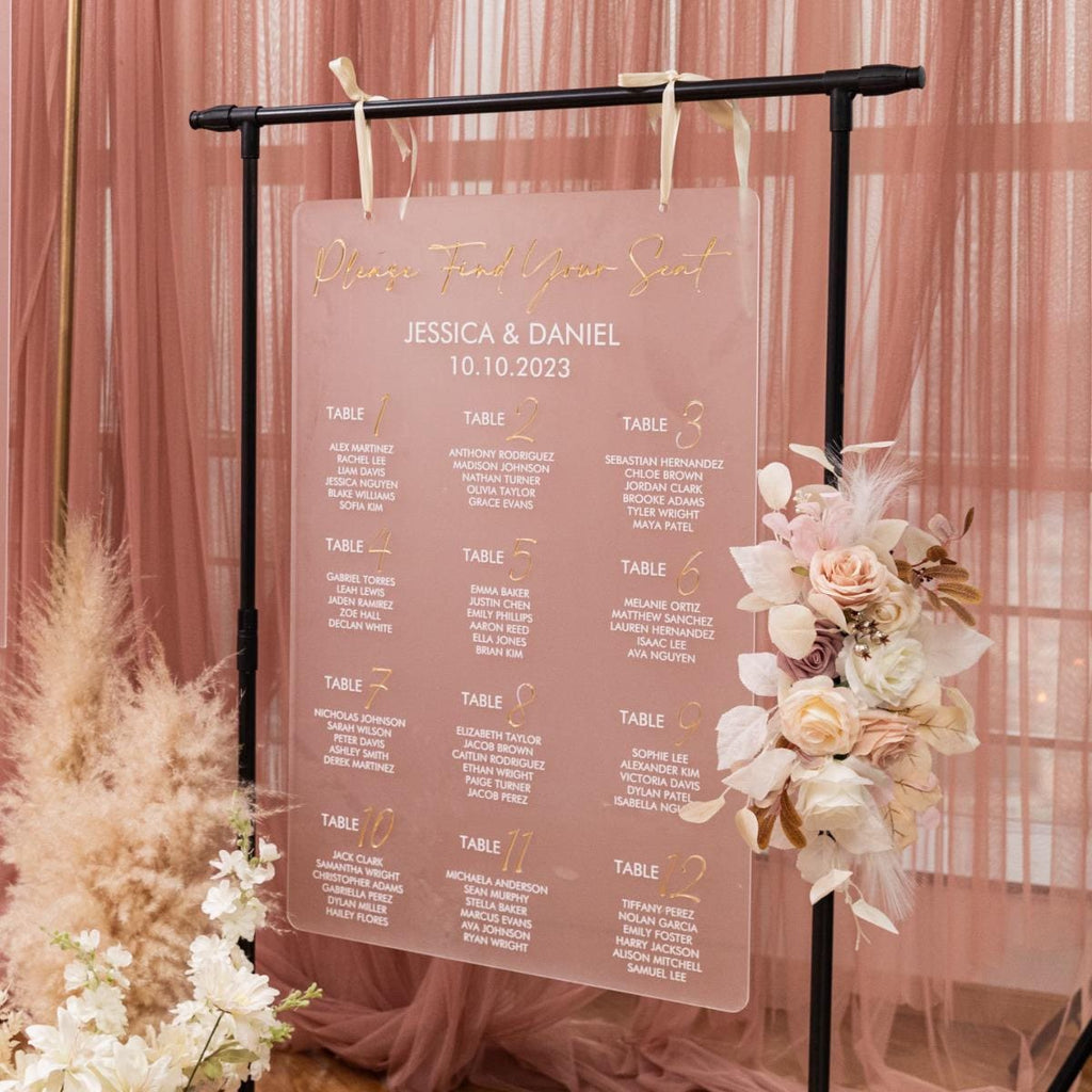 Frosted Acrylic Wedding Table Plan with Gold Acrylic Mirror 3D Lettering