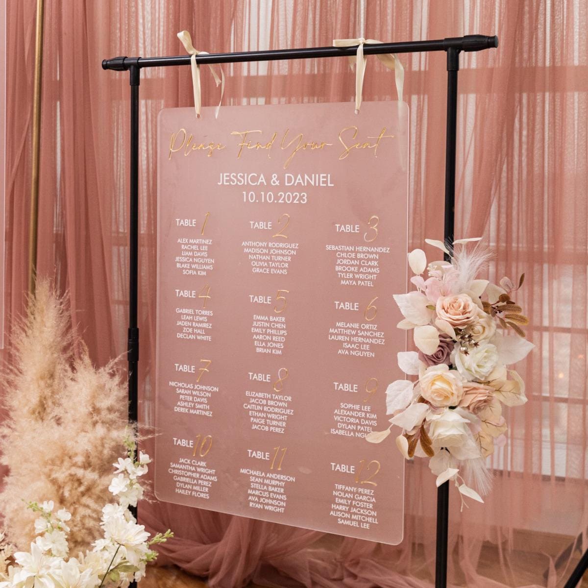 Frosted Acrylic Wedding Table Plan with Gold Acrylic Mirror 3D Lettering