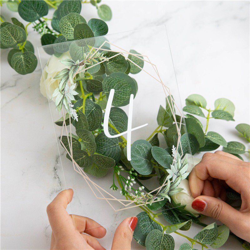 Geometric Eucalyptus Acrylic Wedding Table Number, Boho Foliage