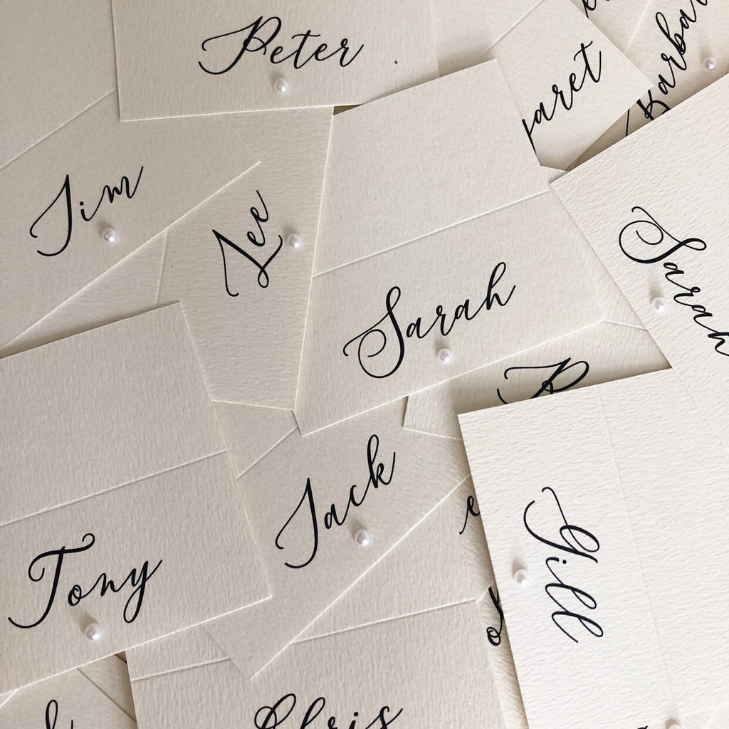 Pearl Wedding Place Card with Calligraphy Font