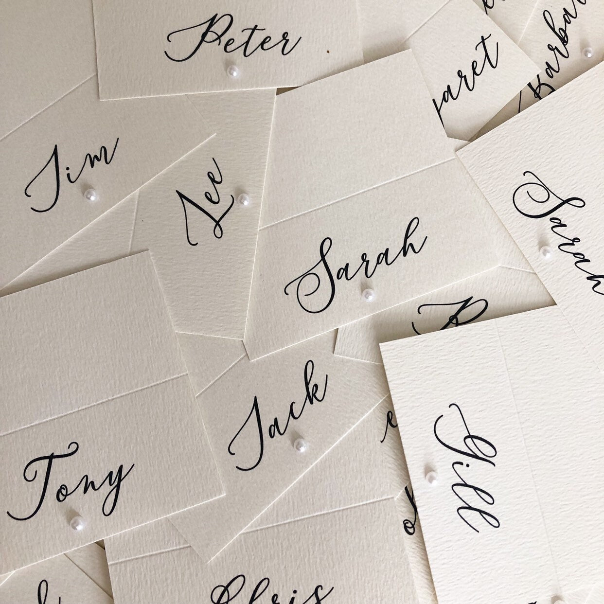 Pearl Wedding Place Card with Calligraphy Font