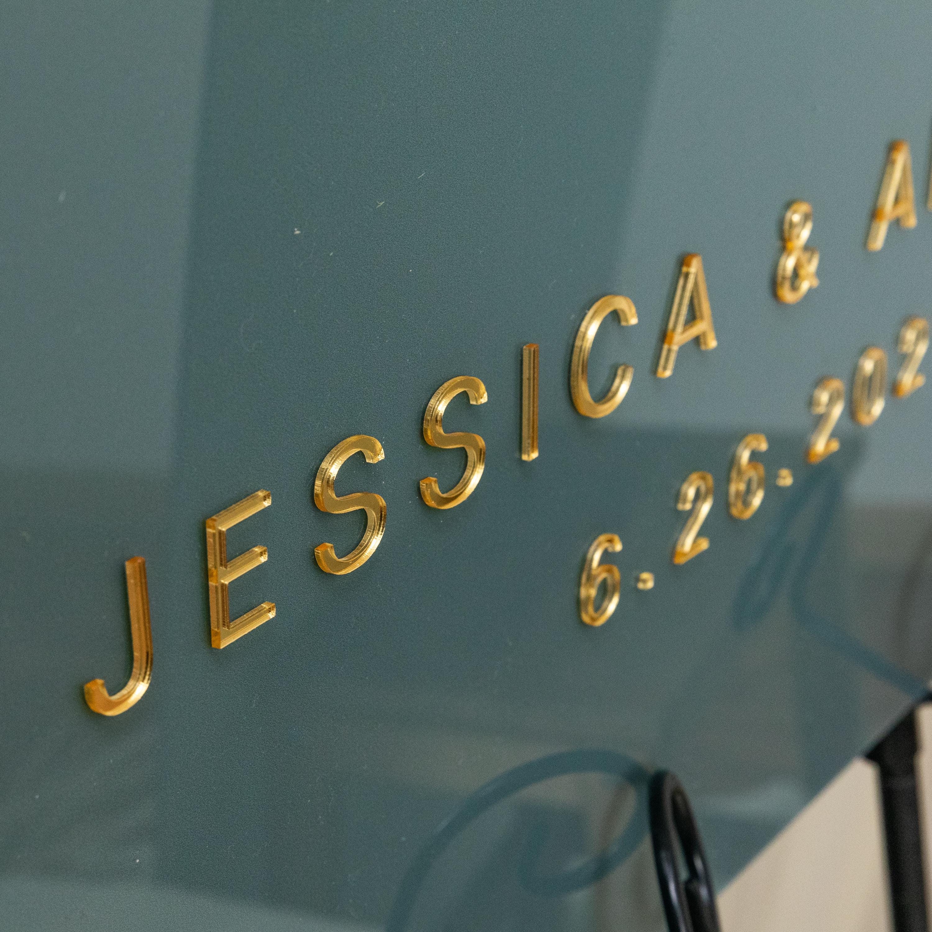 Sage Green Acrylic Wedding Welcome Sign, Gold 3D Lettering