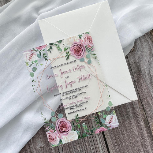 Blush Pink Floral Acrylic Wedding Invitation