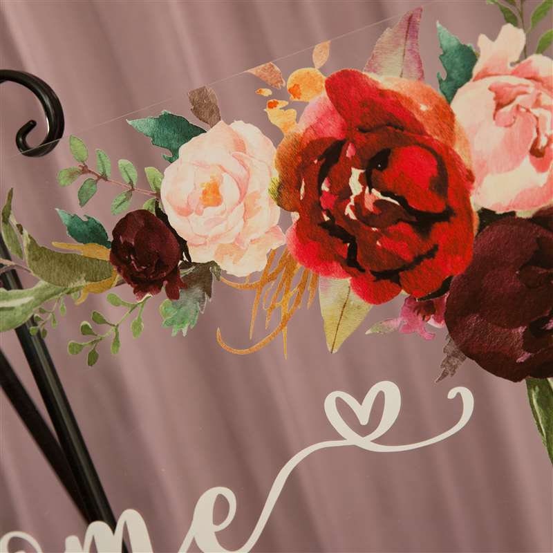 Burgundy Floral Acrylic Wedding Welcome Sign