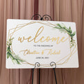 Geometric Foliage Wedding Welcome Sign, Gold Acrylic Calligraphy