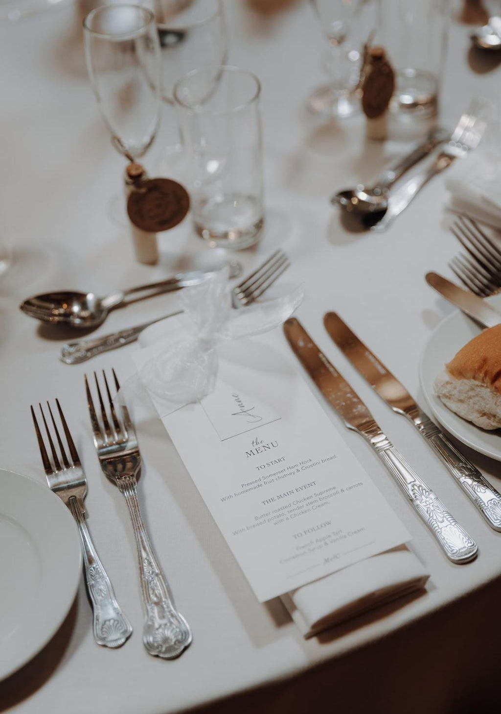 Modern Wedding Menu with Chiffon Bow & Guest Name