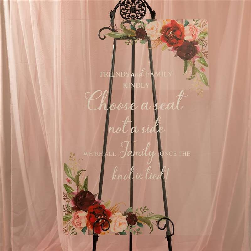 Floral Acrylic Wedding Seating Sign: Choose a Seat, Not a Side