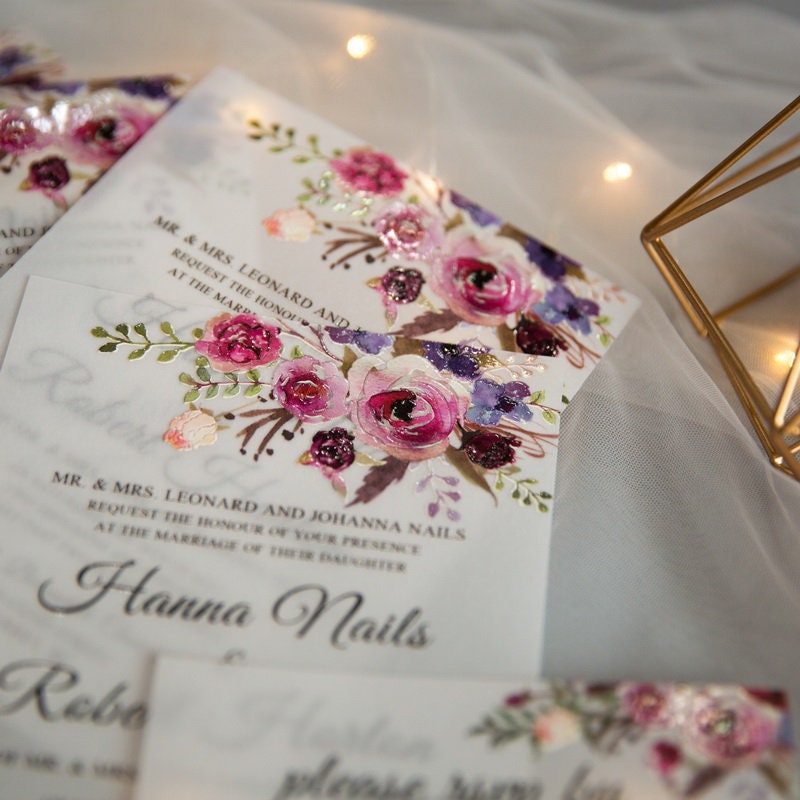 Floral UV Printed Vellum Wedding Invitation