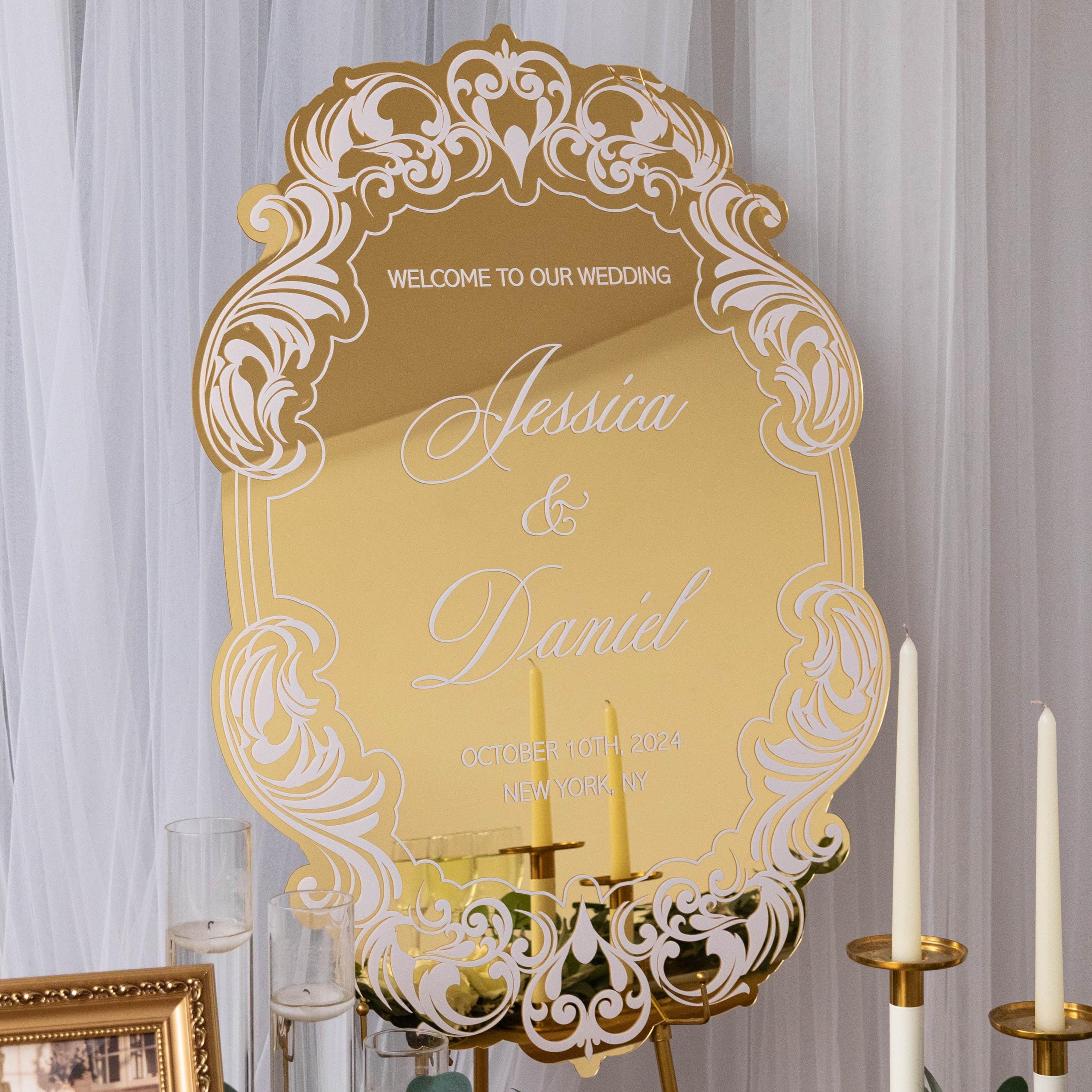 Vintage Mirror Wedding Welcome Sign with UV Printing
