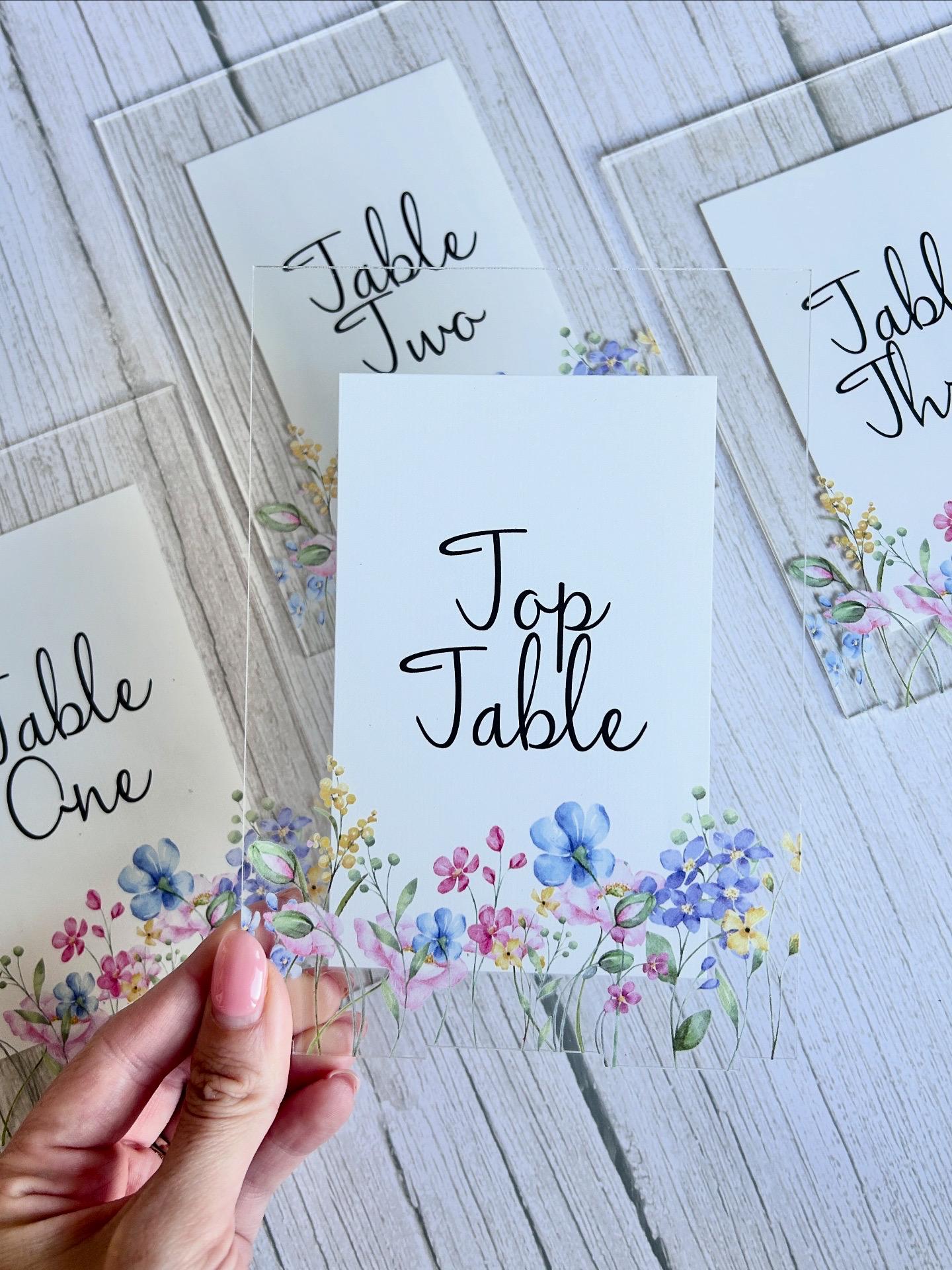 Wildflower Acrylic Wedding Table Number/Name Sign