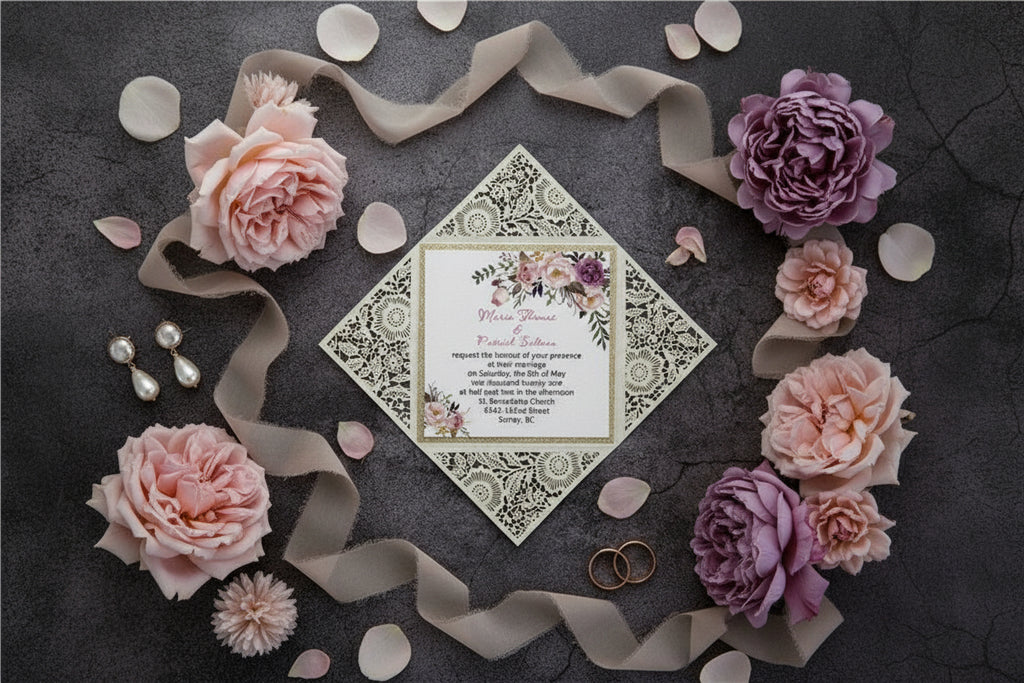 Boho Floral Laser Cut Wedding Invitation