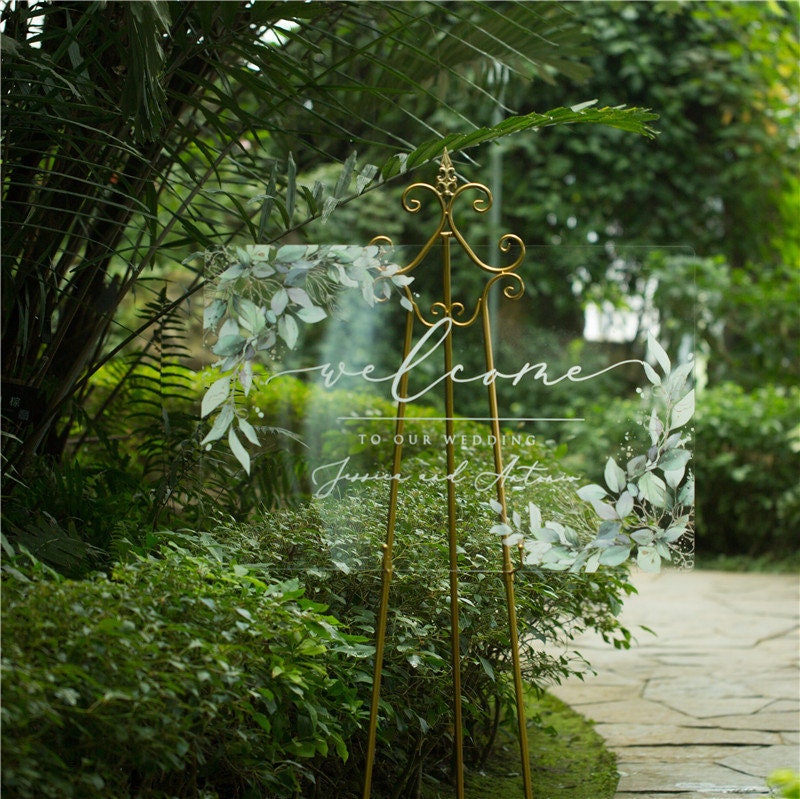 Foliage Calligraphy Acrylic Wedding Welcome Sign