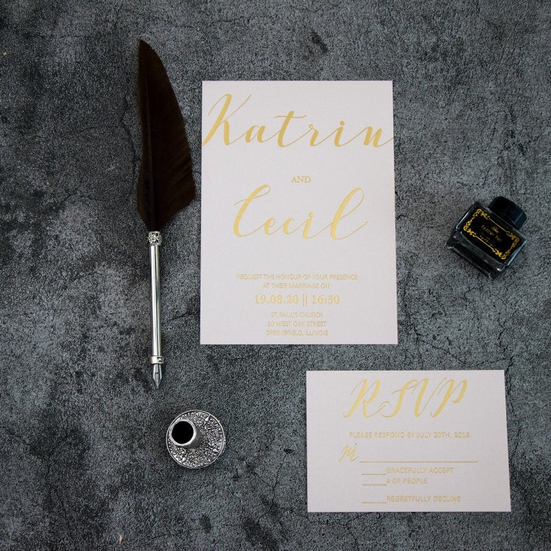 Rose Gold Foil Vellum Wedding Invitation Suite