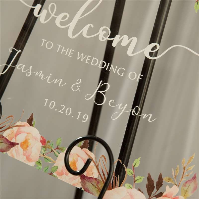 Floral Acrylic Wedding Welcome Sign, Personalized Calligraphy