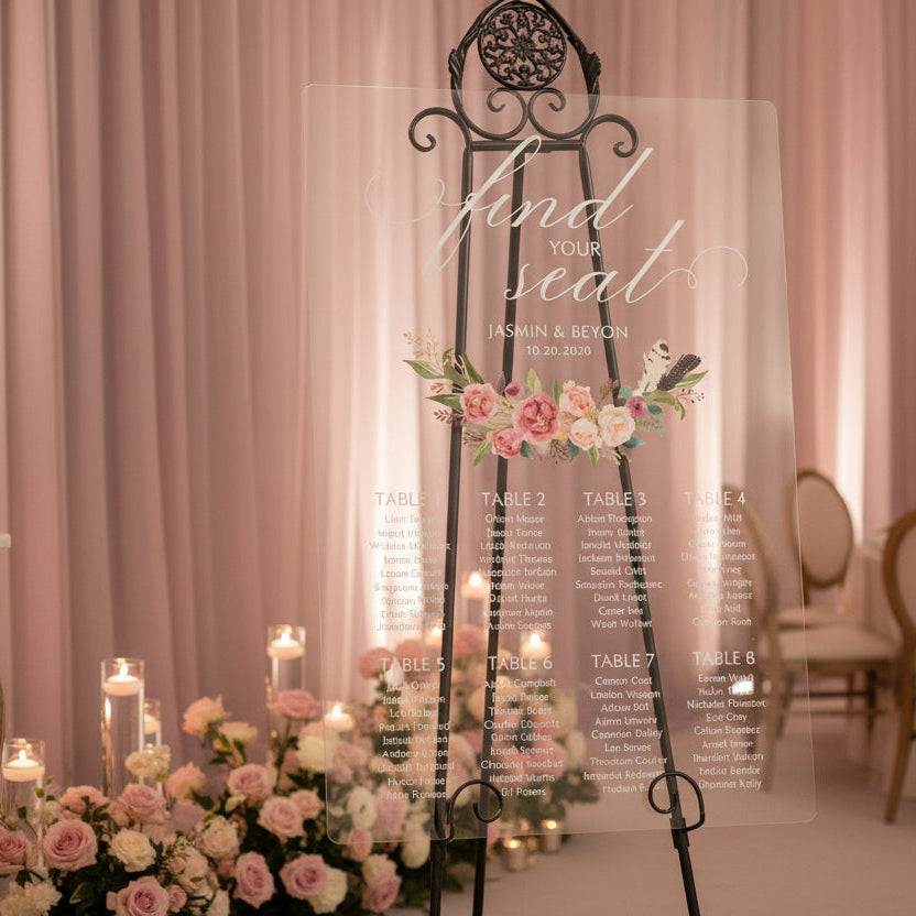 Floral Acrylic Wedding Table Seating Plan | Rose & Feather Design