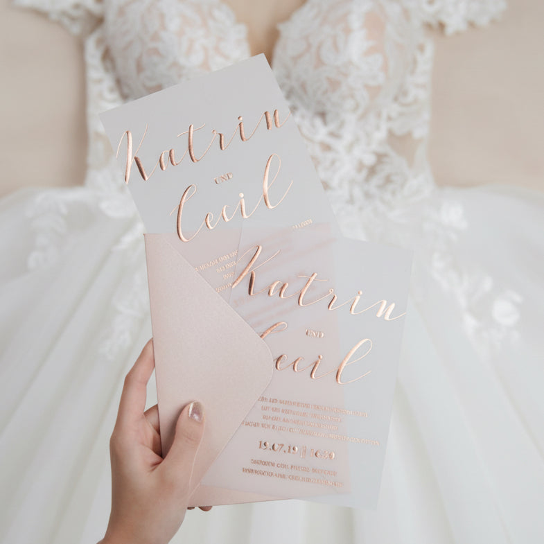 Rose Gold Foil Vellum Wedding Invitation Suite
