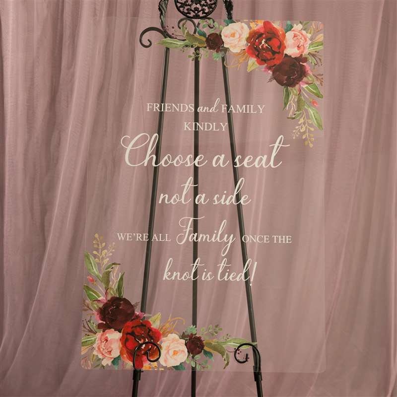 Floral Acrylic Wedding Seating Sign: Choose a Seat, Not a Side