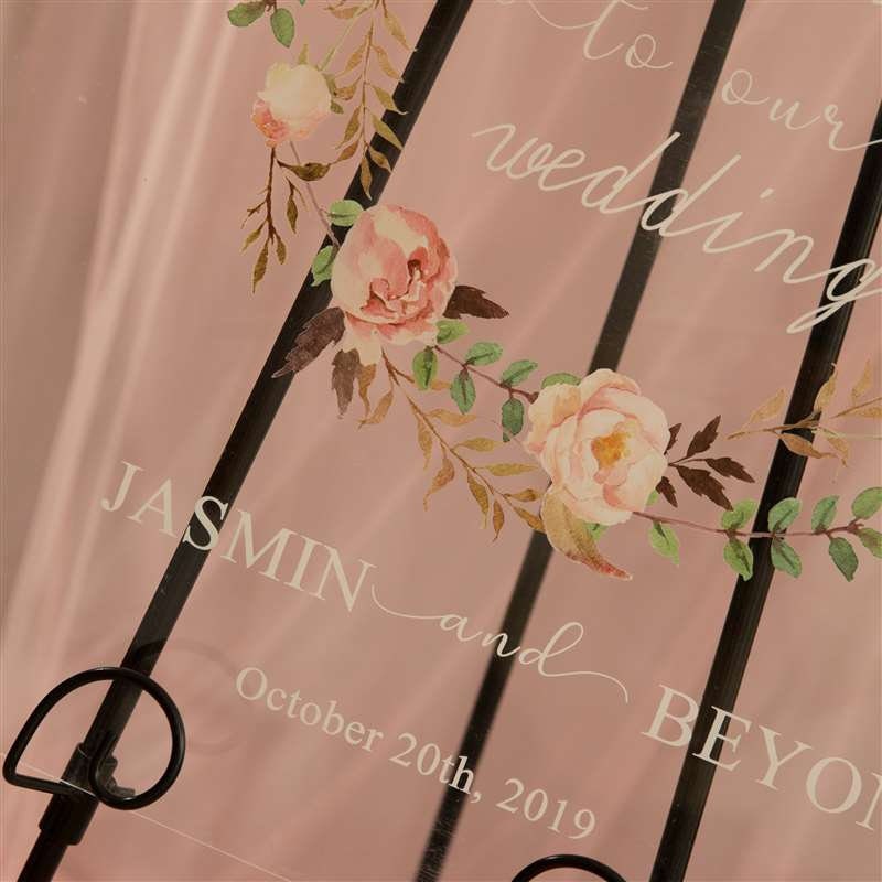 Floral Wreath Acrylic Wedding Welcome Sign, Personalized Calligraphy