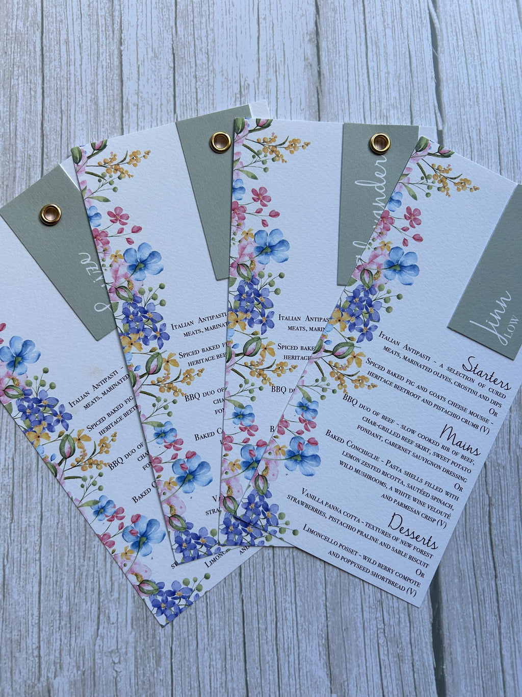 Wildflower Wedding Menus with Guest Names