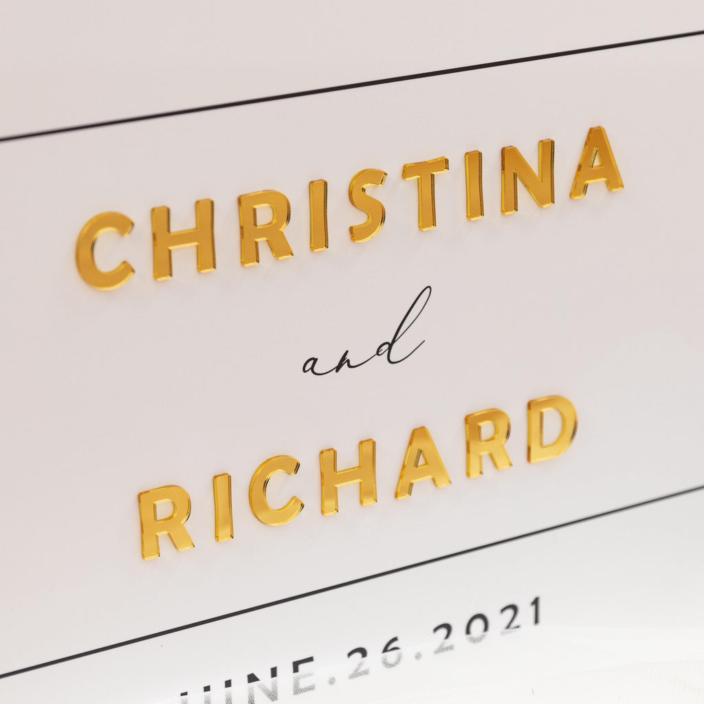 Gold 3D Initial Wedding Welcome Sign, White Acrylic