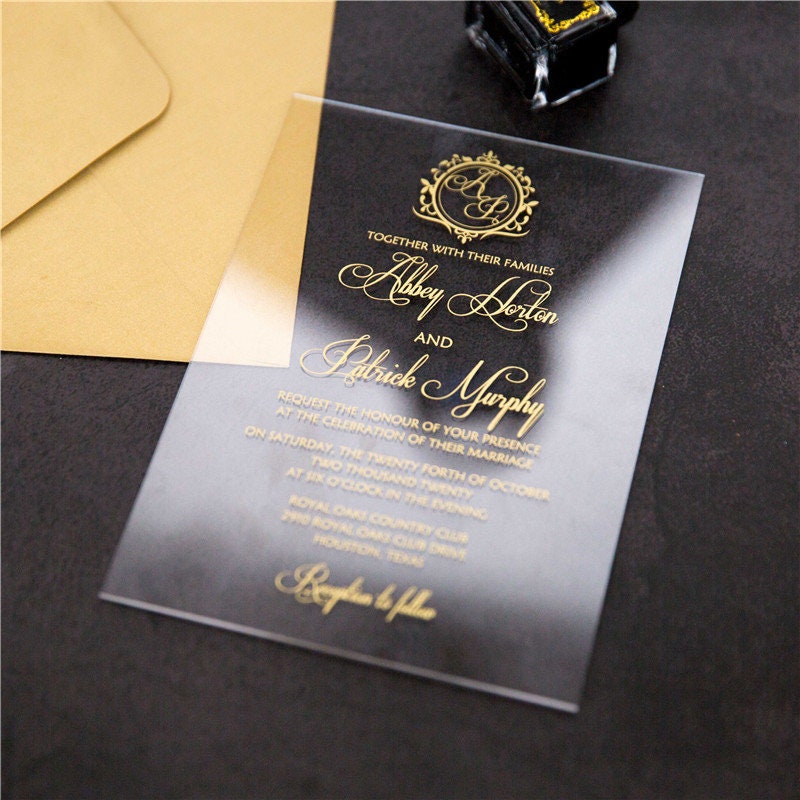 Acrylic Wedding Invitation: Clear Perspex with Gold Print